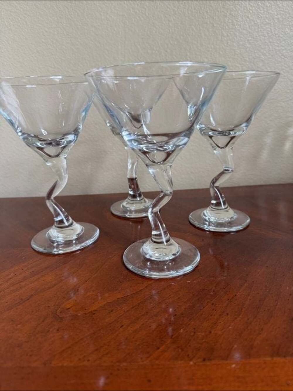Vintage Libbey Clear Twisted Stem Martini Glasses - Set of 4